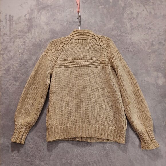 Eddie Bauer Womens M Beige Wool Cardigan Pockets Zip Textured Cuffs Boho Beachy - Picture 2 of 16
